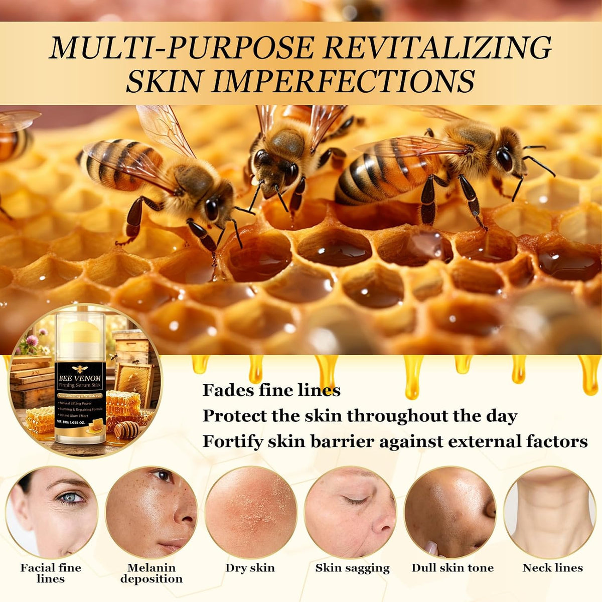 Bee Venom Cream Stick, 2 Pack Bee Venom Firming Stick Laugh Lines and anti Wrinkle, Firming Serum Stick for Face Lift and Neck Visibly Tighten, Reduces Blemishes