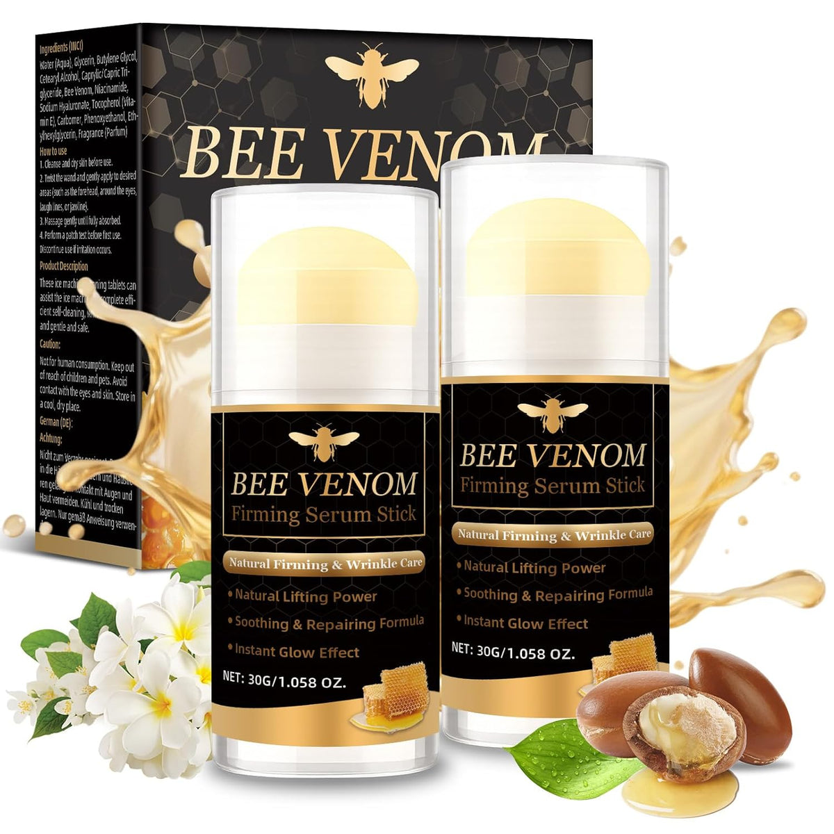 Bee Venom Cream Stick, 2 Pack Bee Venom Firming Stick Laugh Lines and anti Wrinkle, Firming Serum Stick for Face Lift and Neck Visibly Tighten, Reduces Blemishes