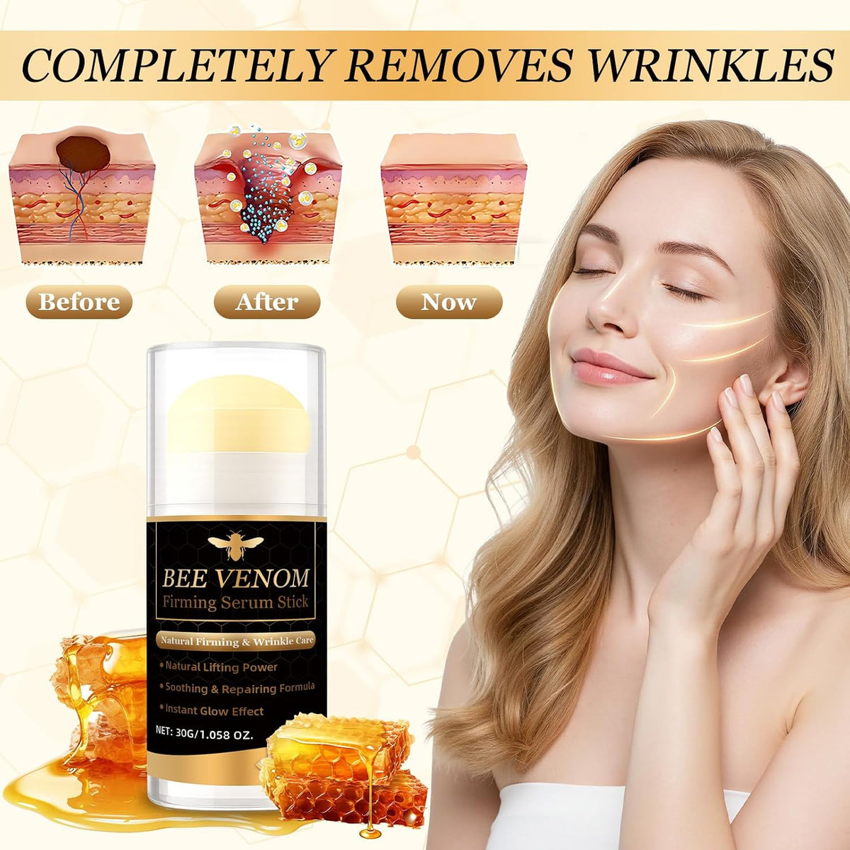 Bee Venom Cream Stick, 2 Pack Bee Venom Firming Stick Laugh Lines and anti Wrinkle, Firming Serum Stick for Face Lift and Neck Visibly Tighten, Reduces Blemishes