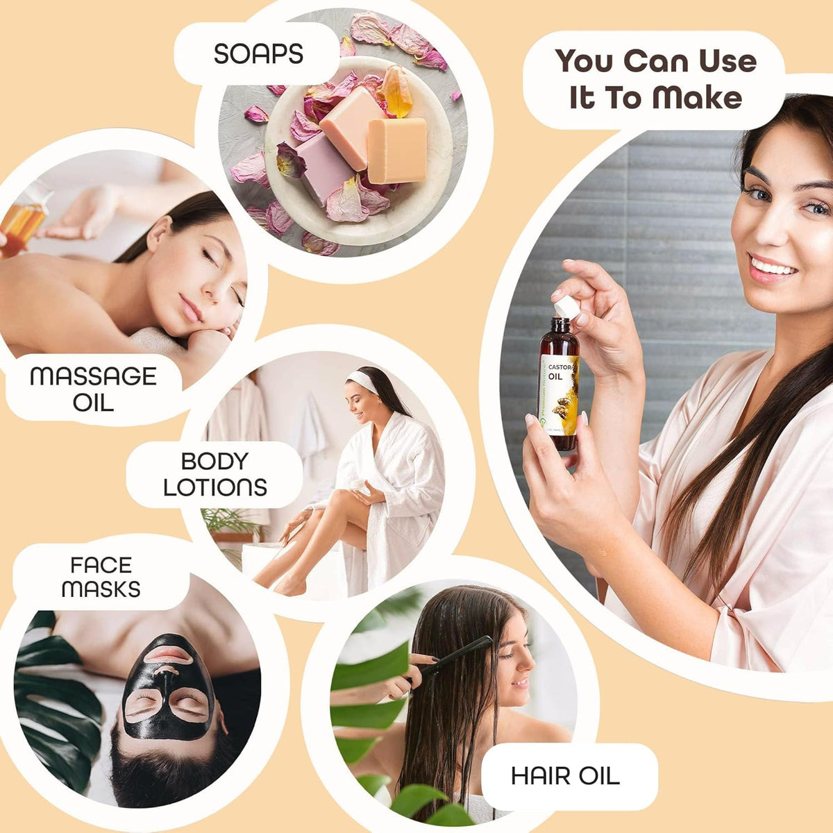 Castor Oil Pure Carrier Oil - Cold Pressed Castor Oil for Essential Oils Mixing Natural Skin Moisturizer Body & Face, Eyelash Caster Oil, Eyelashes Eyebrows Lash & Hair Growth Serum 4 Oz