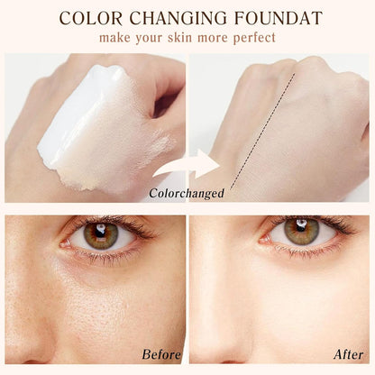 Color Changing Foundation 4 in 1 Medium Spectrum, Flawless Foundation Color Changing Makeup Full Coverage Concealer SPF50+, Hydrating Longwearing Waterproof Liquid Foundation for Mature Skin, 30Ml