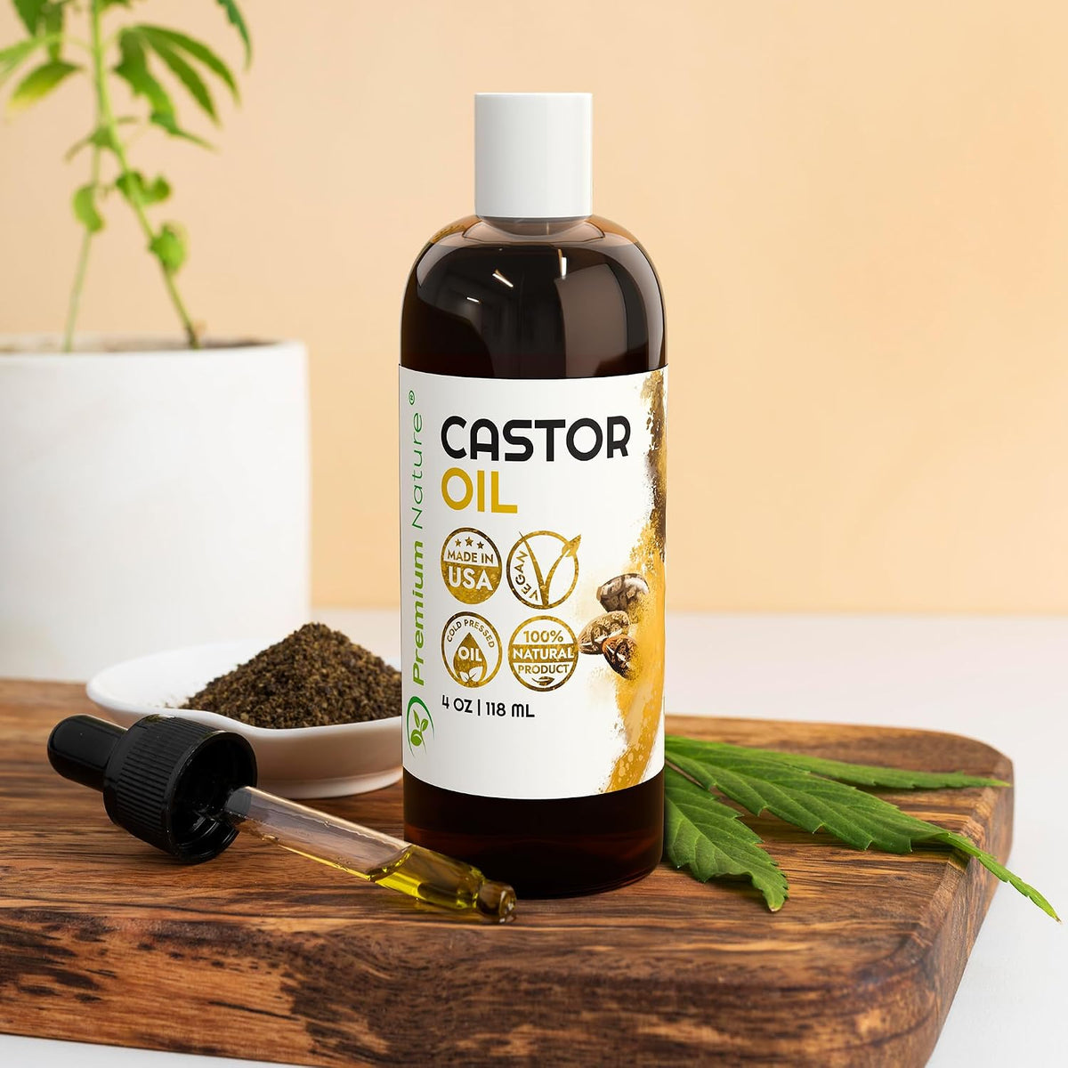 Castor Oil Pure Carrier Oil - Cold Pressed Castor Oil for Essential Oils Mixing Natural Skin Moisturizer Body & Face, Eyelash Caster Oil, Eyelashes Eyebrows Lash & Hair Growth Serum 4 Oz