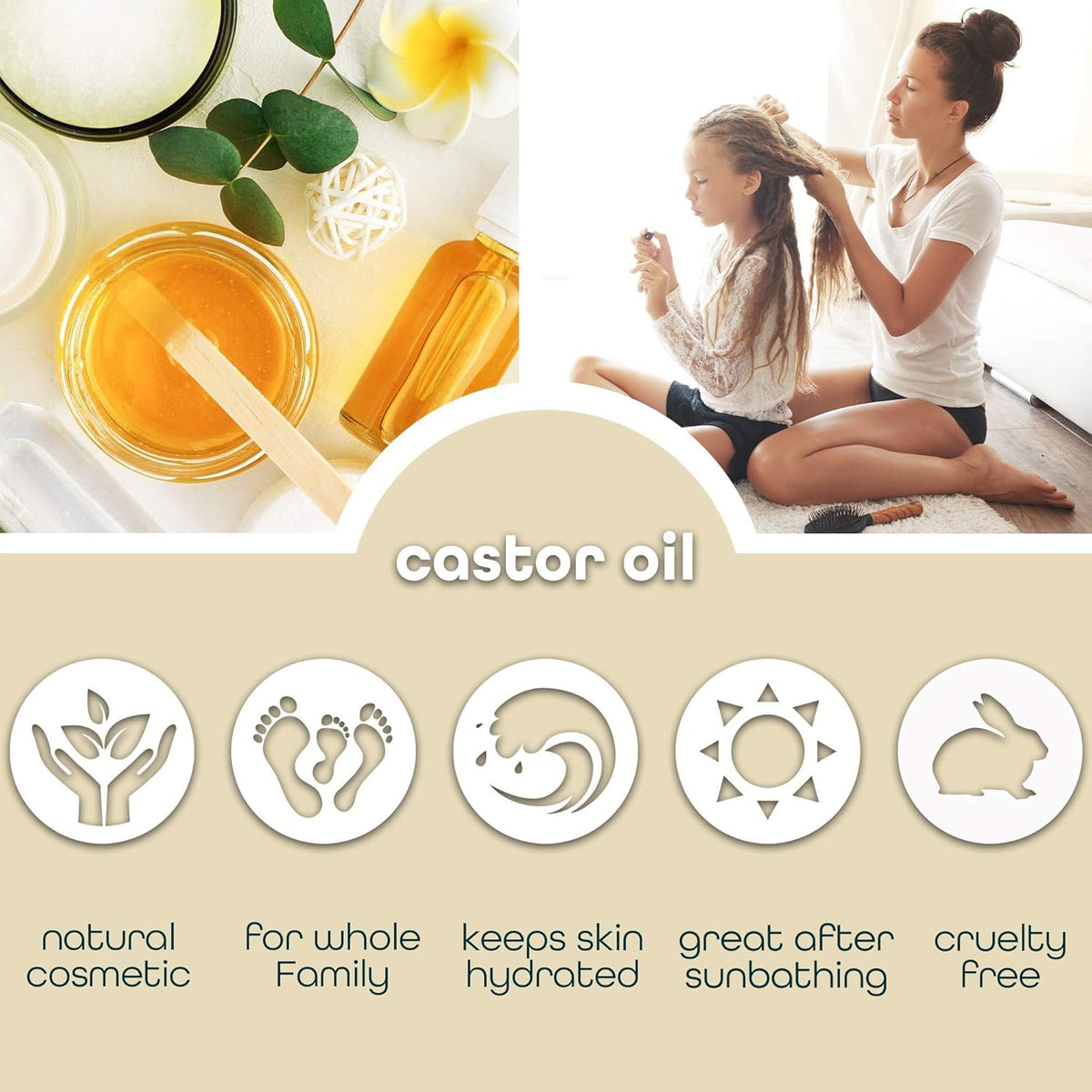Castor Oil Pure Carrier Oil - Cold Pressed Castor Oil for Essential Oils Mixing Natural Skin Moisturizer Body & Face, Eyelash Caster Oil, Eyelashes Eyebrows Lash & Hair Growth Serum 4 Oz
