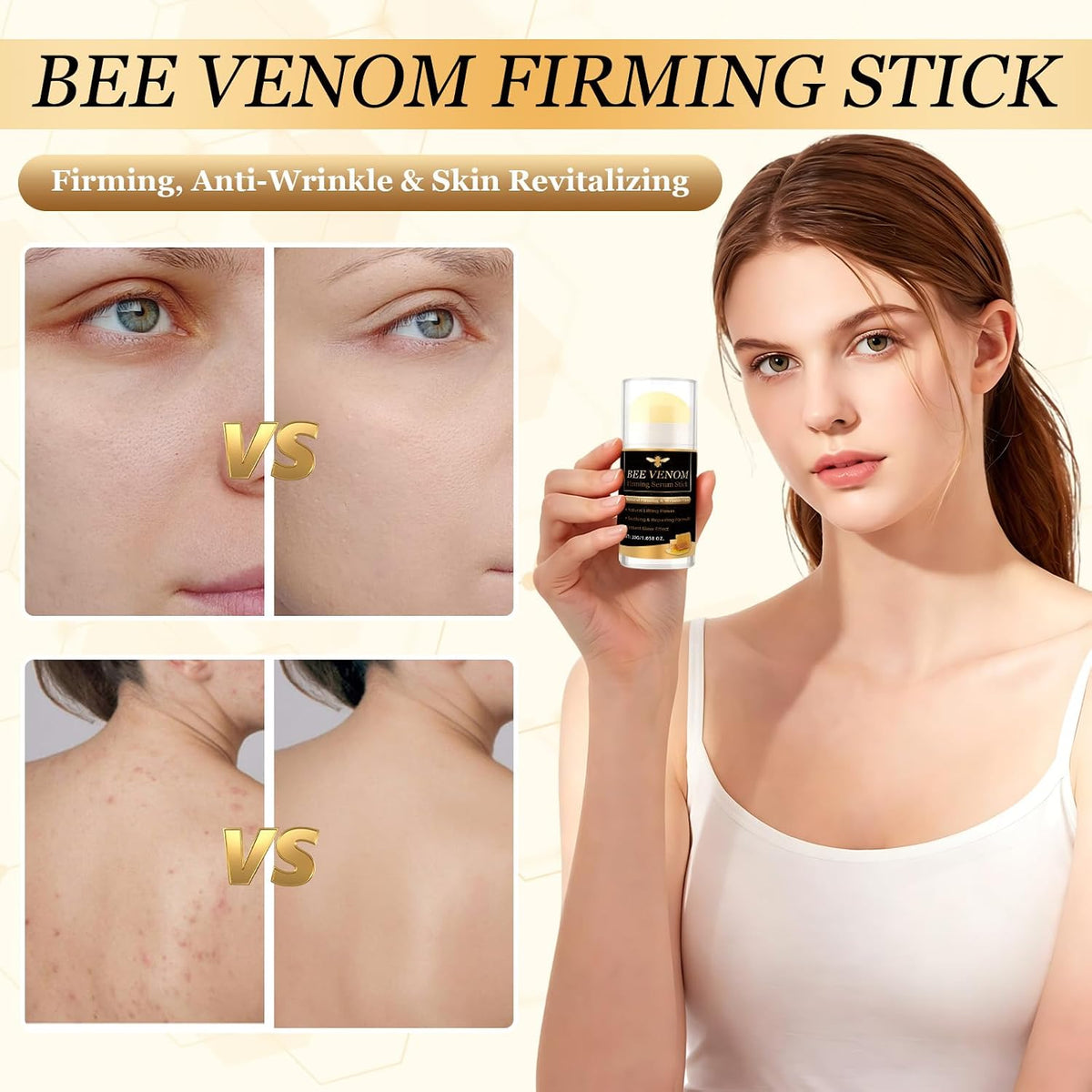 Bee Venom Cream Stick, 2 Pack Bee Venom Firming Stick Laugh Lines and anti Wrinkle, Firming Serum Stick for Face Lift and Neck Visibly Tighten, Reduces Blemishes