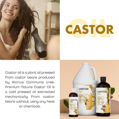 Castor Oil Pure Carrier Oil - Cold Pressed Castor Oil for Essential Oils Mixing Natural Skin Moisturizer Body & Face, Eyelash Caster Oil, Eyelashes Eyebrows Lash & Hair Growth Serum 4 Oz