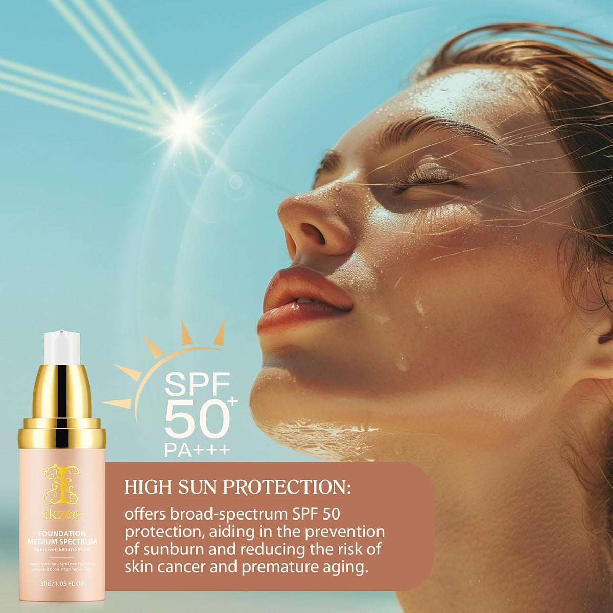 Color Changing Foundation 4 in 1 Medium Spectrum, Flawless Foundation Color Changing Makeup Full Coverage Concealer SPF50+, Hydrating Longwearing Waterproof Liquid Foundation for Mature Skin, 30Ml