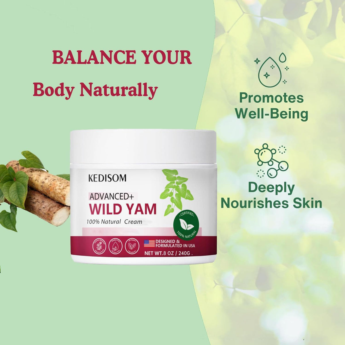 Wild Yam Cream for Skin Rejuvenation - Natural Formula with Wild Yam Root, Organic Wild Yam Cream for Softens and Moisturizes - Fast Absorbing, Non-Greasy, 4Oz