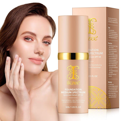 Color Changing Foundation 4 in 1 Medium Spectrum, Flawless Foundation Color Changing Makeup Full Coverage Concealer SPF50+, Hydrating Longwearing Waterproof Liquid Foundation for Mature Skin, 30Ml